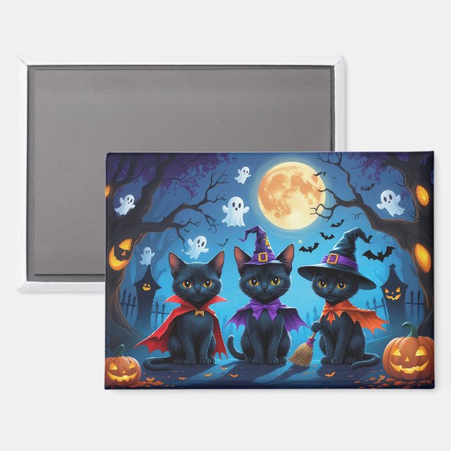 Black Cats Pumpkin Halloween Funny Magnet (Front/Back)