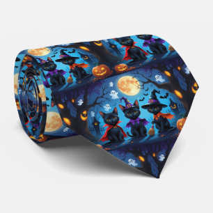 Black Cats Pumpkin Halloween Funny Neck Tie