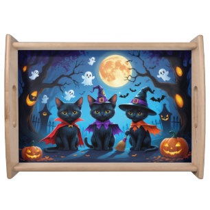 Black Cats Pumpkin Halloween Funny Serving Tray