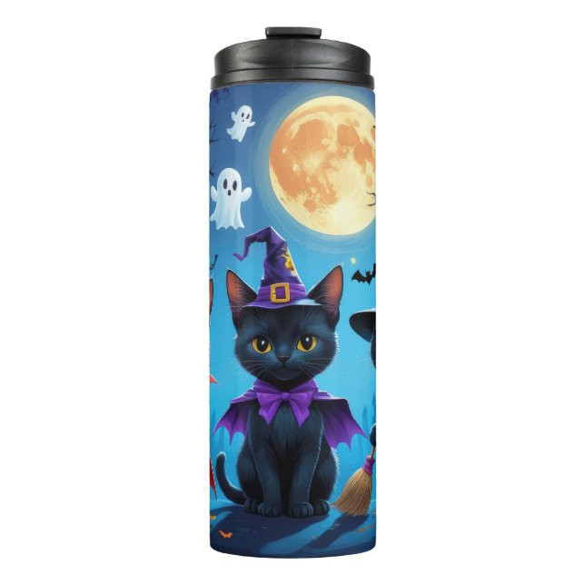 Black Cats Pumpkin Halloween Funny Thermal Tumbler (Front)