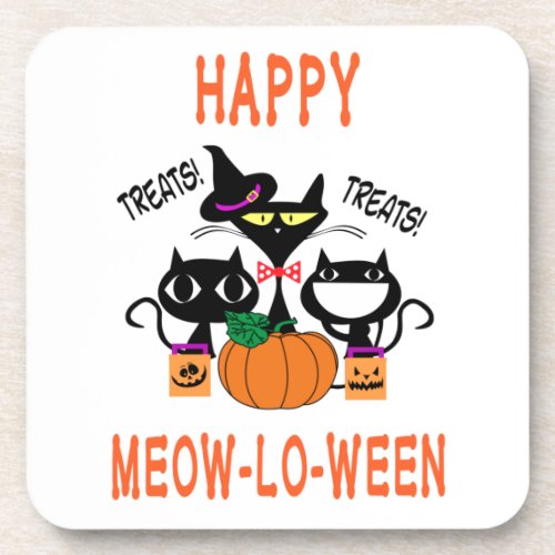 Black Cats Pumpkin Meowloween Halloween Coasters 6