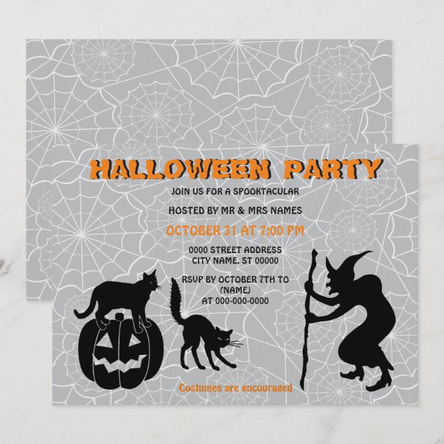 Black Cats Pumpkin & Sorcerer Halloween Invitation (Front/Back)