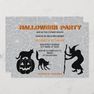 Black Cats Pumpkin & Sorcerer Halloween Invitation