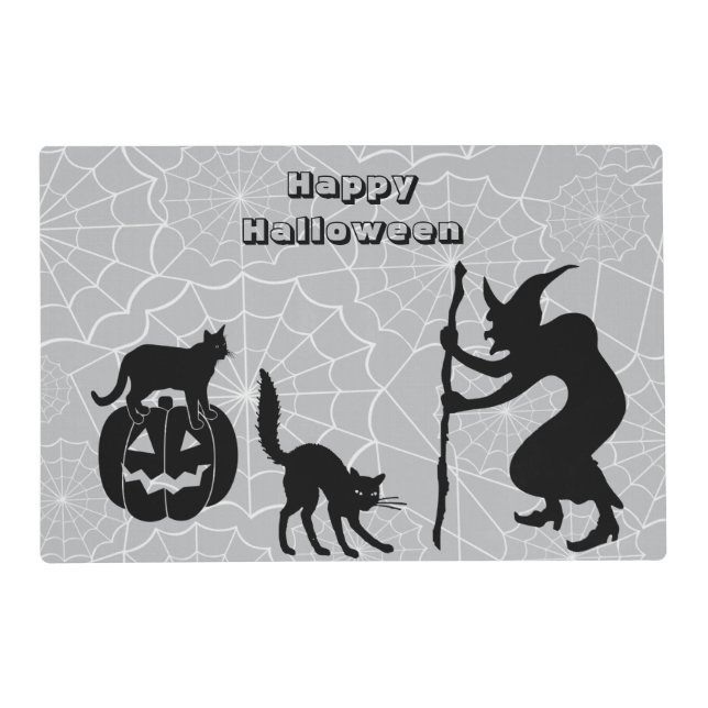 Black Cats Pumpkin Sorcerer Halloween Placemat (Front)