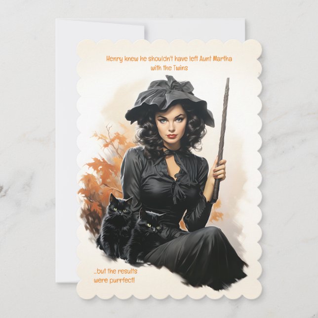 Black Cats Purrfect Babysitter Halloween Card (Front)
