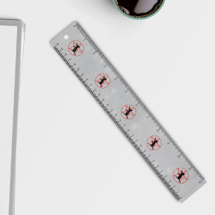 Black Cats Raised Paw on Red Pentagrams in Circles Ruler