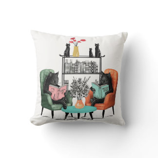 black cats reading books throw pillow