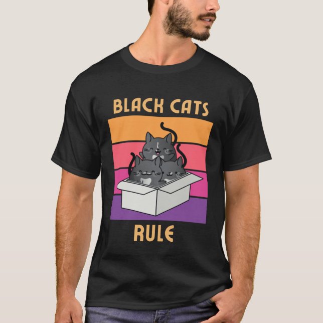 Black Cats Rule  Cute Tuxedo Cats in Box Cozy Myst T-Shirt (Front)