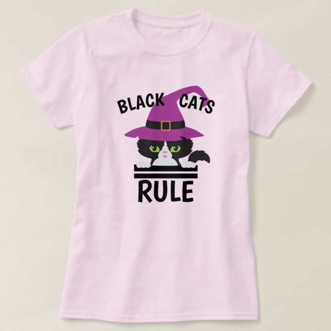 Black Cats Rule Halloween Shirt - Funny Witch Tee (Design Front)