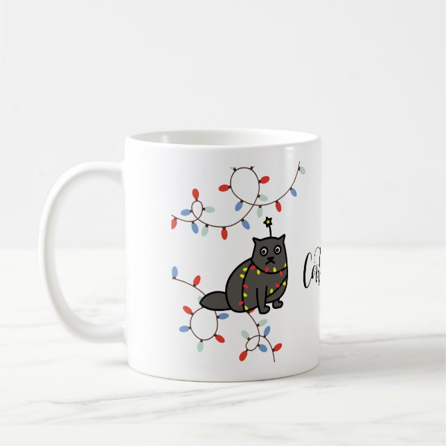 Black Cats Rule! Whiskers & Christmas Cheer! Coffee Mug (Left)