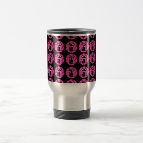 Black Cats Sassy Pink Bubbles Pattern Design Travel Mug