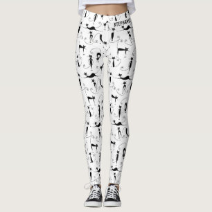 Black Cats Seamless Pattern Custom Name Leggings