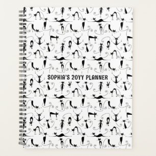 Black Cats Seamless Pattern Custom Name Planner