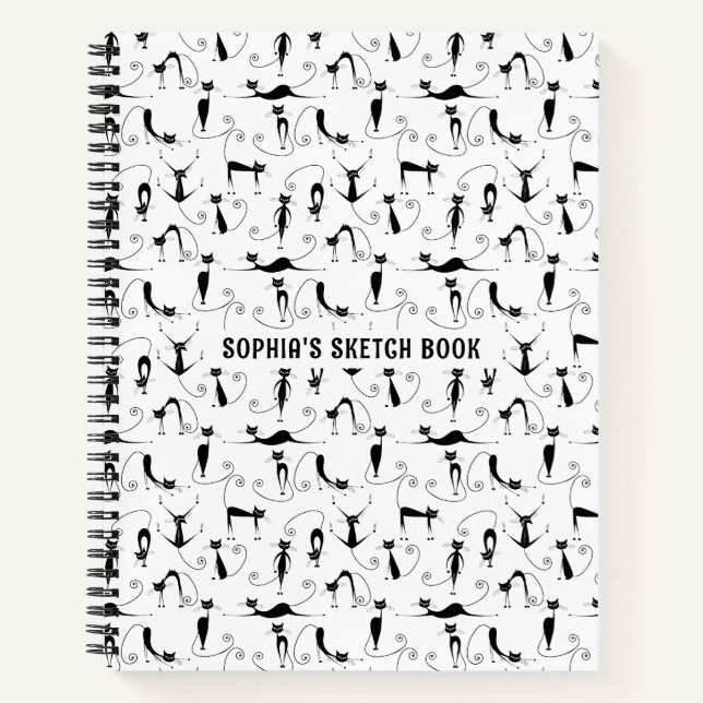 Black Cats Seamless Pattern Custom Sketch Book (Front)