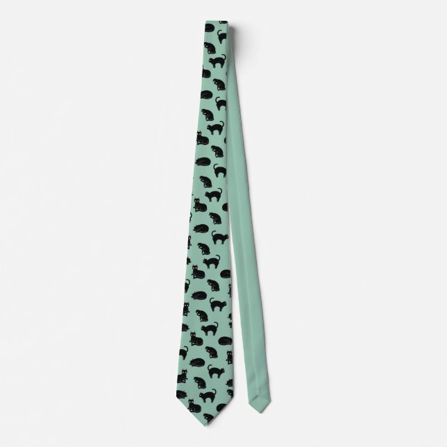 Black Cats Seamless Pattern Neck Tie (Front)