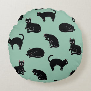 Black Cats Seamless Pattern Round Pillow