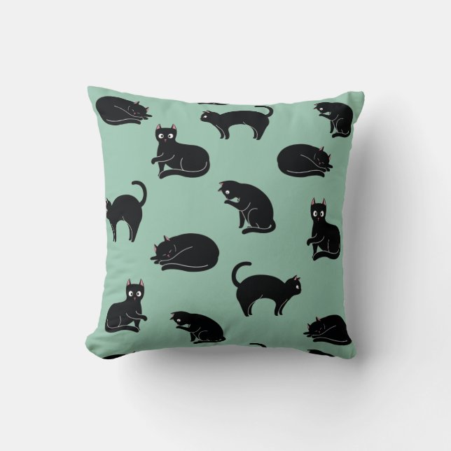 Black Cats Seamless Pattern Throw Pillow (Front)