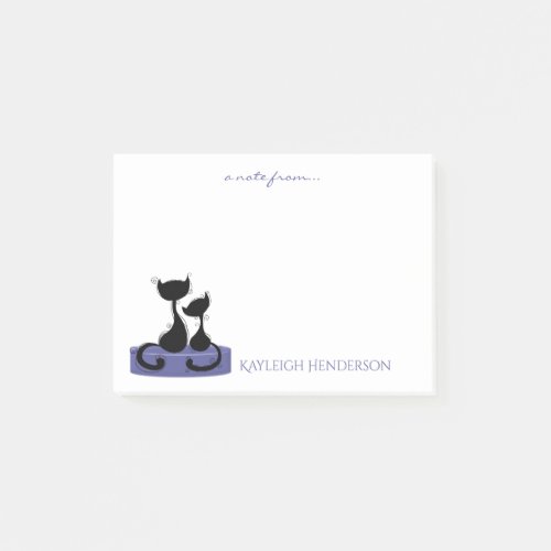 Black Cats Silhouette on Purple Green Box Monogram Post_it Notes