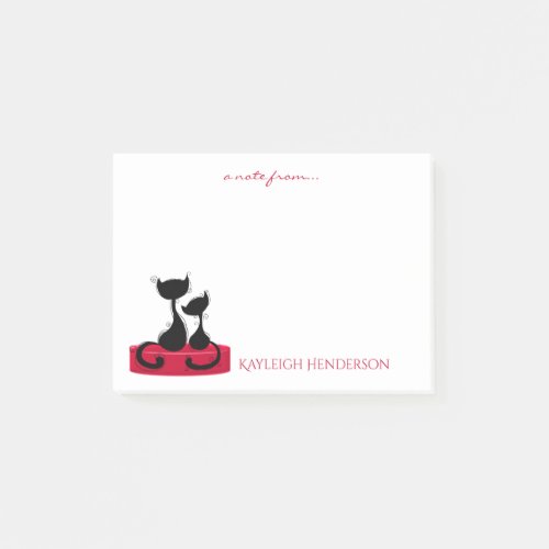 Black Cats Silhouette on Red Box Monogram Post_it Notes