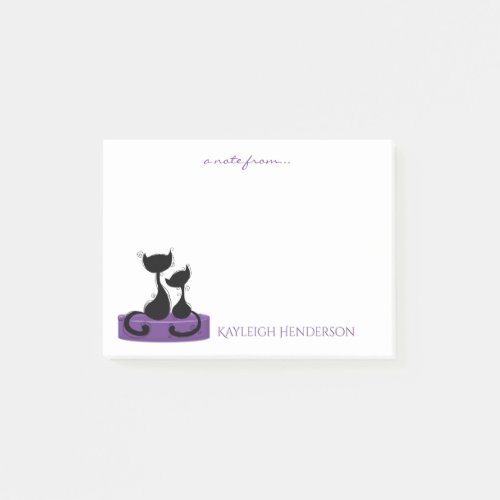 Black Cats Silhouette on Violet Purple Monogram Post_it Notes