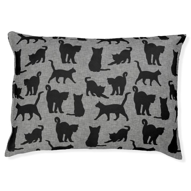 Black Cats Silhouettes on Gray Pattern Pet Bed (Front)