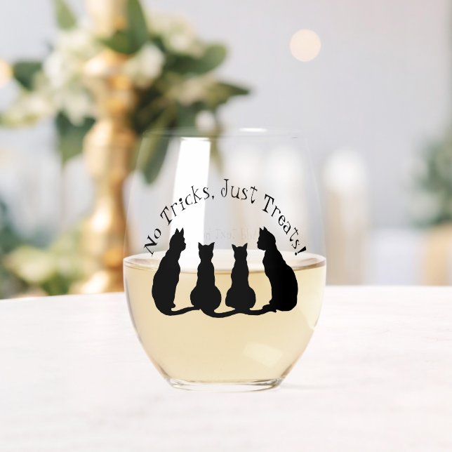 Black Cats Silhouettes  Stemless Wine Glass (Insitu (Wedding))