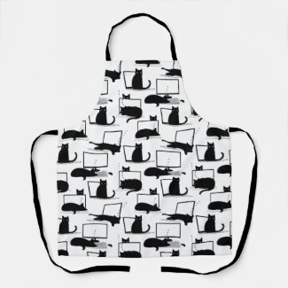 Black Cats Sitting on Laptops Pattern