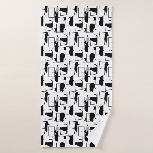 Black Cats Sitting on Laptops Pattern Bath Towel