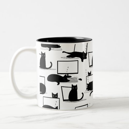 Black Cats Sitting on Laptops Pattern Coffee Mug