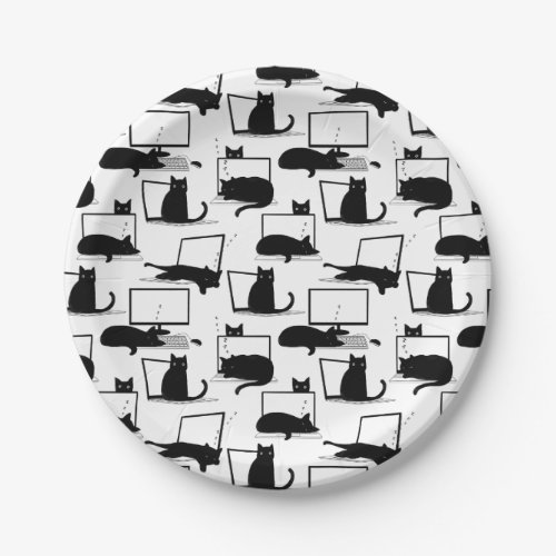 Black Cats Sitting on Laptops Pattern Coffee Mug Paper Plates