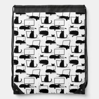 Black Cats Sitting on Laptops Pattern