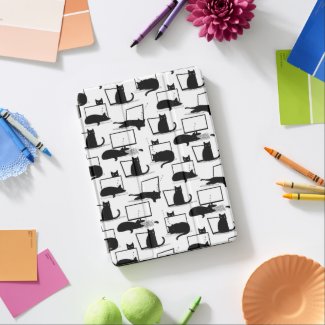 Black Cats Sitting on Laptops Pattern