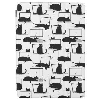 Black Cats Sitting on Laptops Pattern
