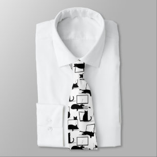 Black Cats Sitting on Laptops Pattern Neck Tie