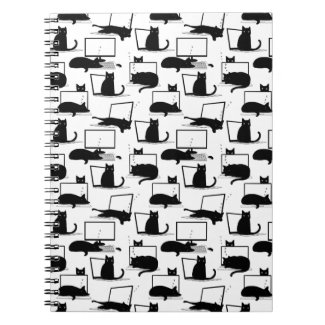 Black Cats Sitting on Laptops Pattern