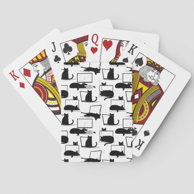 Black Cats Sitting on Laptops Pattern Poker Cards (Back)