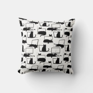 Black Cats Sitting on Laptops Pattern