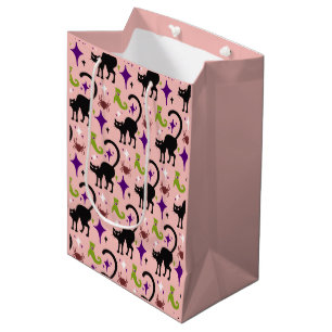 Black Cats Spiders Lime Witch's Boots Halloween Medium Gift Bag