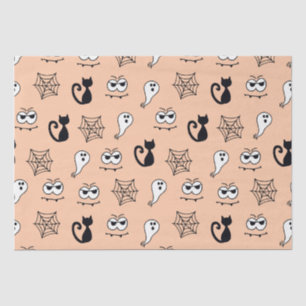 Black Cats Spiderwebs and Ghosts Orange Halloween Tissue Paper