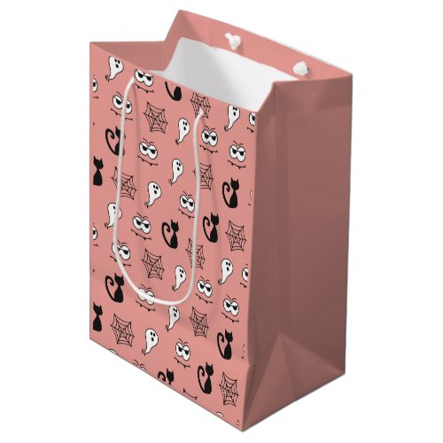Black Cats Spiderwebs and Ghosts Pink Halloween Medium Gift Bag