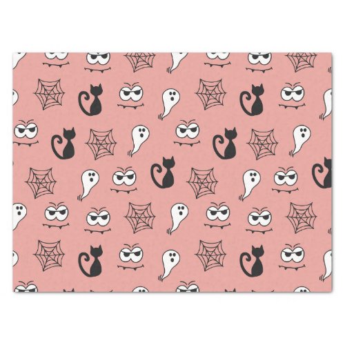 Black Cats Spiderwebs and Ghosts Pink Halloween Tissue Paper