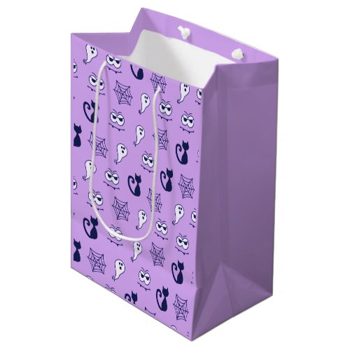 Black Cats Spiderwebs and Ghosts Purple Halloween Medium Gift Bag