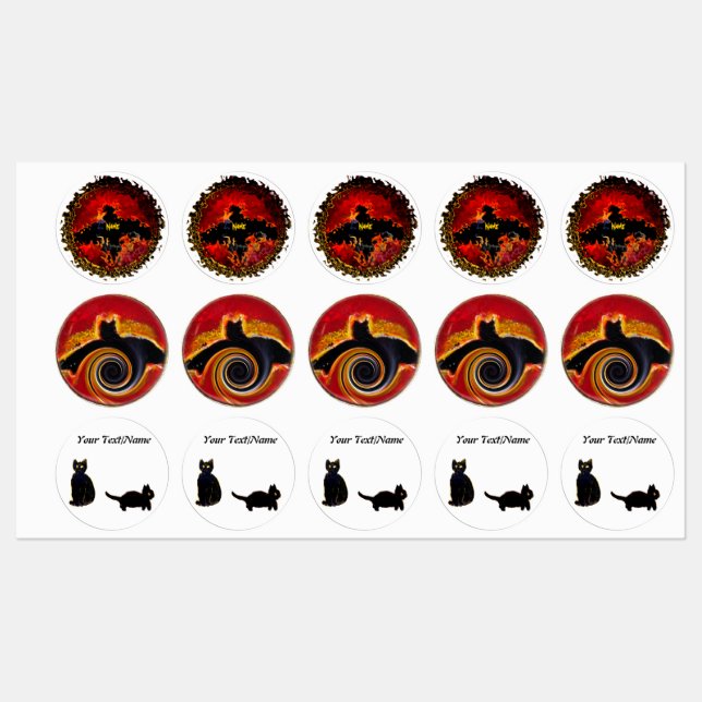 Black Cats, Spooky Bats Halloween Personalized Labels (Sheet)