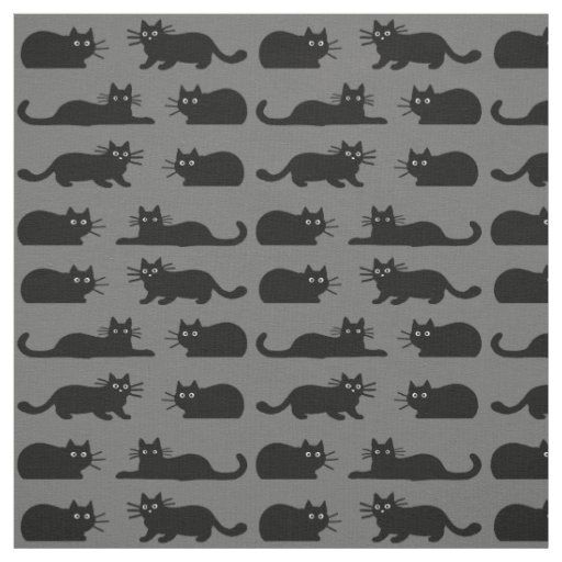 Black Cats | Spooky Cats| Cool Cats Patterned Grey Fabric