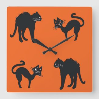 Black Cats Square Wall Clock