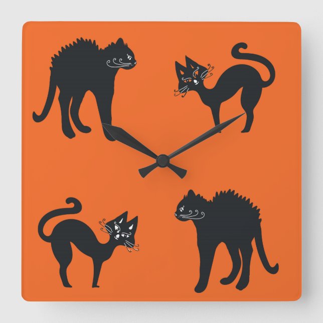 Black Cats Square Wall Clock (Front)