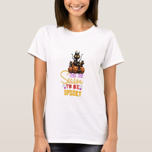 Black Cats This Is The Season To Be Spooky T-Shirt (Front)