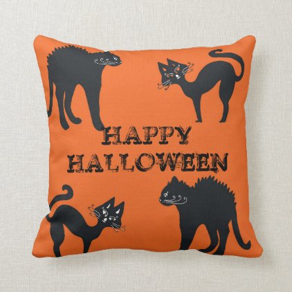 Black Cats Throw Cushion Happy Halloween