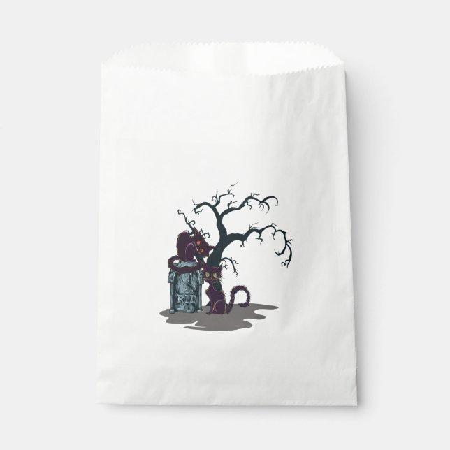 Black Cats Tombstone Tree Halloween Favor Bag (Front)