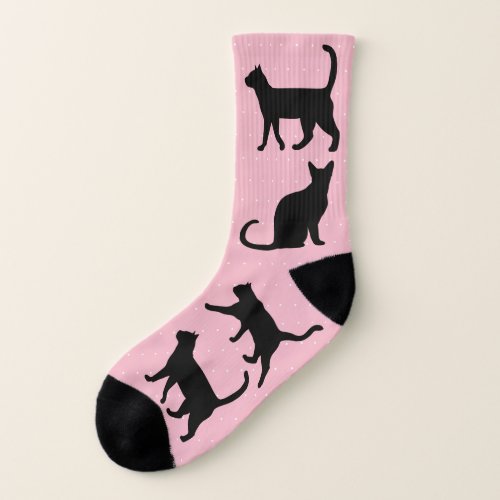 Black Cats  White Swiss Dots Socks